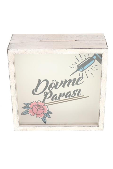 Cetinshop Eskitme Beyaz Dövme Parası Tasarım Ahşap Kumbara