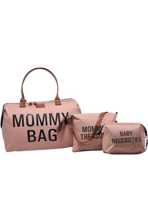 Babysi Mommy Bag Tasarım3 Lü Set Pudra Baby Anne Bebek Bakım Ve Kadın Çantası