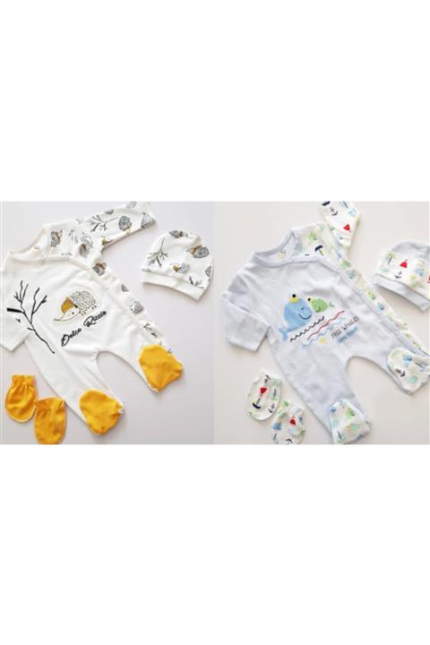 Sahra 2 Parça %100 Pamuk Lıttle Hedgehog Ve Happy Whale Tulum Seti
