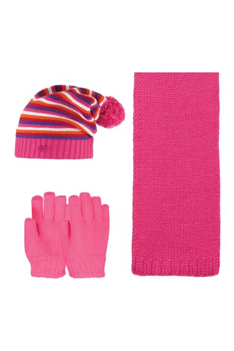 Kitti 1-4 Yaş Bebe Üçlü Takim Kiz Atkı Eldiven Ve Içi Polarlı Bere Koyu Pembe