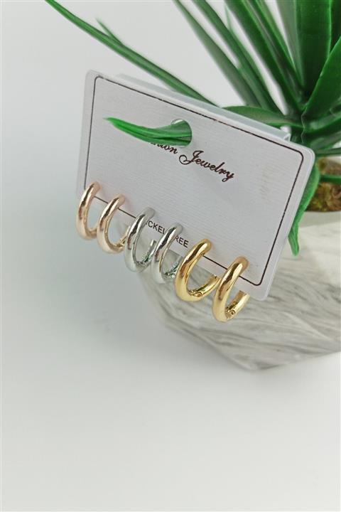 Çlk Accessories 6 Lı Üç Renk Halka Küpe B250