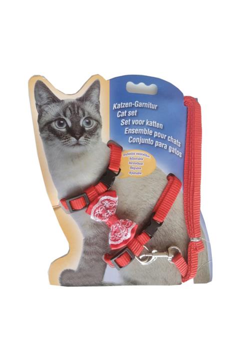 Markapet Atlantik Papyonlu Kırmızı Kedi Göğüs Bel Tasması 20*32 cm