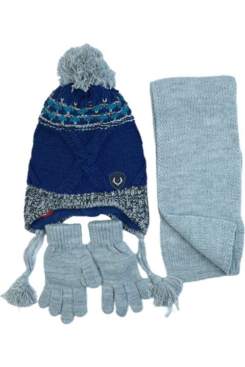 Kamus Örme Iki Renk Atkı Bere Eldiven Seti Lacivert