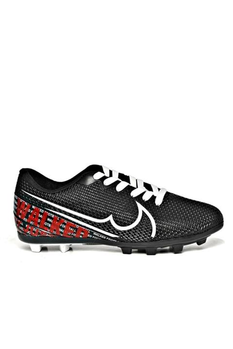 Walked 433 Siyah Kırmızı Krampon Çim Erkek Futbol Ayakkabı