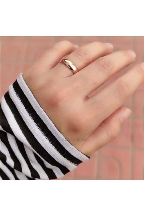 Güler Yüzlü Silver 5 Mm Düz Bombeli Gümüş Alyans - Rose Altın Kaplama - 13