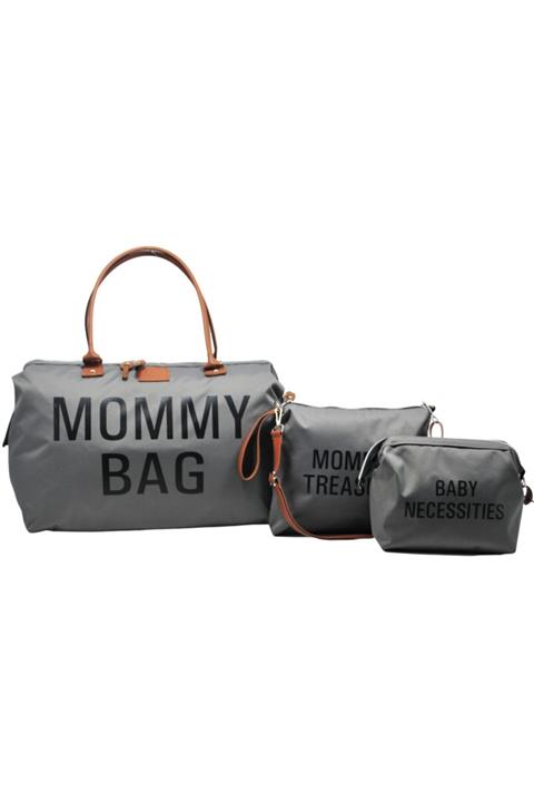 Babysi Mommy Bag Tasarım 3 Lü Set Gri Baby Anne Bebek Bakım Ve Kadın Çantası