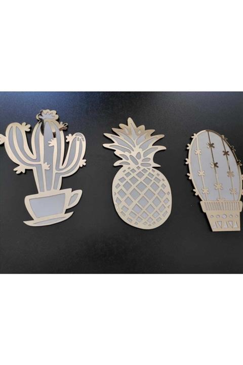 DENİZ LAZER Fincan Kaktüs Pleksi Ananas Duvar Dekorasyon Mutfak Süsü