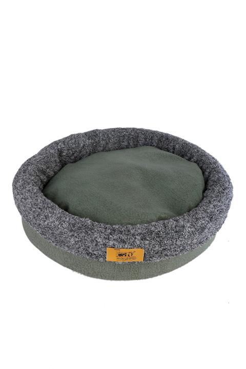 cathauses Kedi Köpek Yatağı, Yuvarlak Sünger Simit Yatak, Peluş Ve Lüks Koltuk Kumaşı, Yeşil-kırçıllı Gri