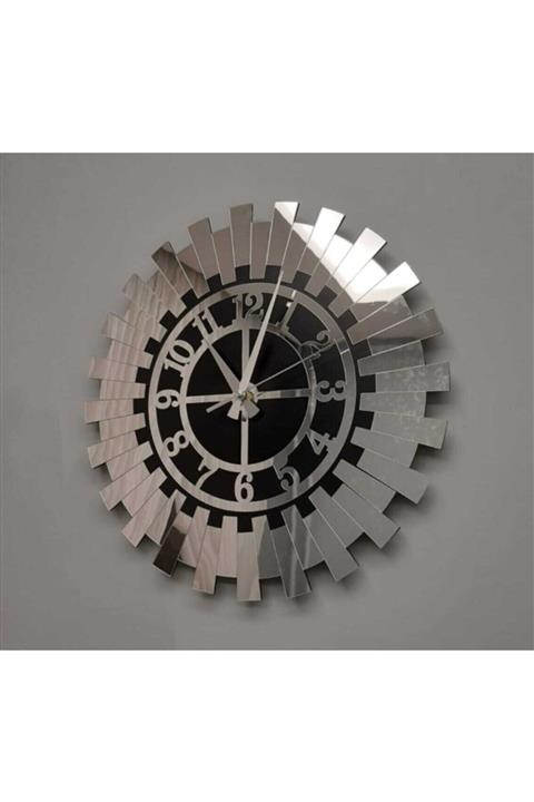 GülEr Lazer Siyah Dekoratif Duvar Saati Gümüş Rengi Pleksi 60x60cm