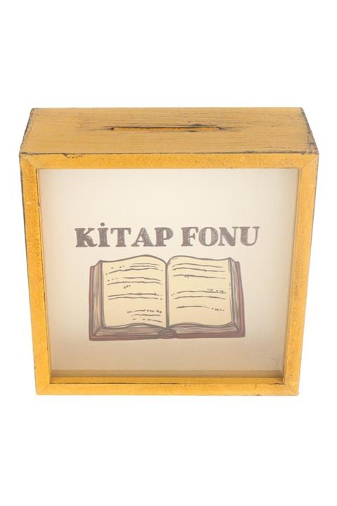 Cetinshop Eskitme Sarı Kitap Fonu Tasarım Ahşap Kumbara