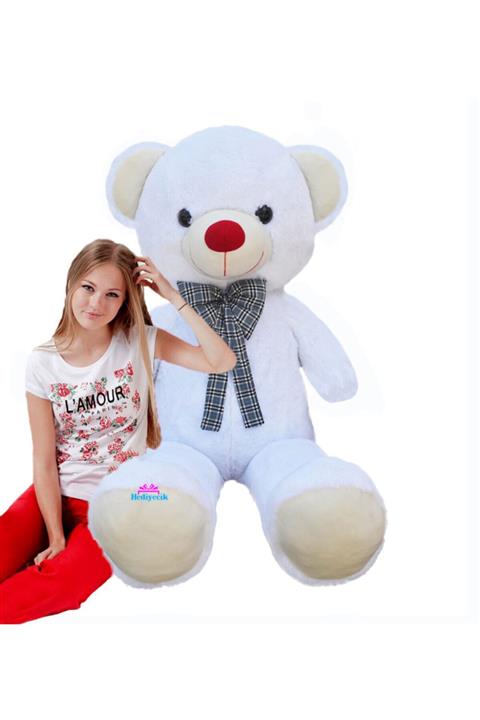 hediyecik 200 Cm Papyonlu Dev Boy Sevimli Peluş Ayıcık Beyaz