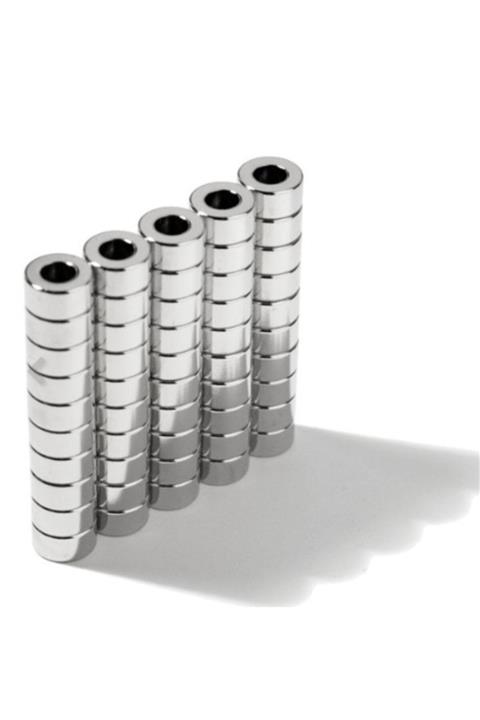 Dünya Magnet 10 Adet Çap 10mm X Del.çapı 5mm X Kalınlık 5mm Neodyum Mıknatıs