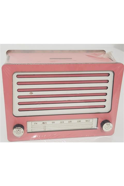 MorzaHibana Ahsap Askılı Nostalji Radyo Görünümlü Kumbara Pembe Renk
