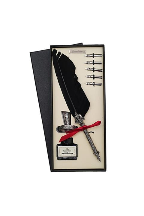 Hediye Paketim Masa Üstü Tüylü Divit Kalem Ve Mürekkep Seti