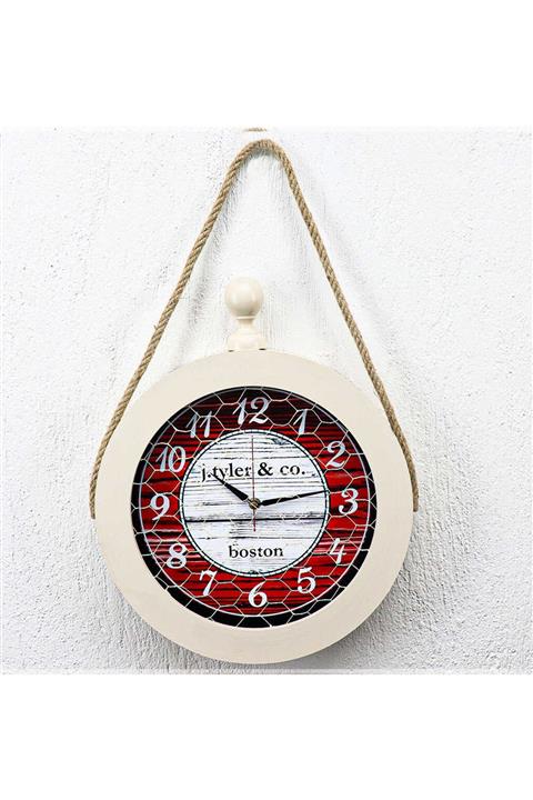 Porsima 44 Cm Halatlı Ahşap Duvar Saati Krem