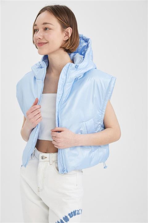 DeFacto Kadın Mavi Cep Detaylı Kapüşonlu Crop Yelek U8642AZ21SP