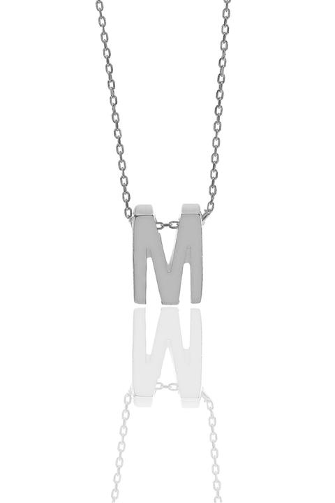 Söğütlü Silver Gümüş Rodyumlu Üç Boyutlu Minimal M Harf Kolye