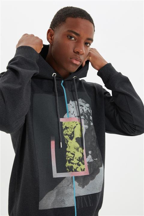 TRENDYOL MAN Antrasit Erkek Oversize Kapüşonlu Sweatshirt TMNAW22SW0115