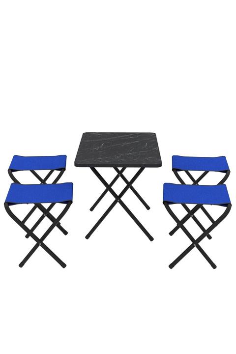 Pratico Kamp Masası Piknik Masası Katlanır 65x45 4 Tabure Mavi