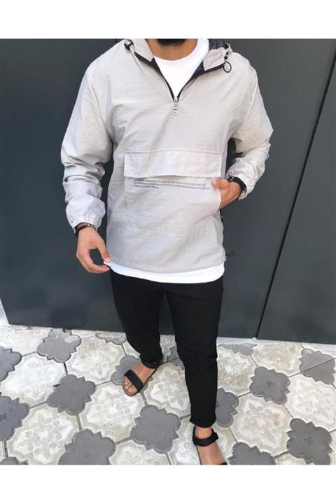 SNAZZY Erkek Gri Renk Cepli Yağmurluk