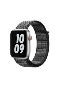 Apple Watch Series 6 40 Mm Sport Loop Hasır Kordon Kayış Siyah + Popsocket