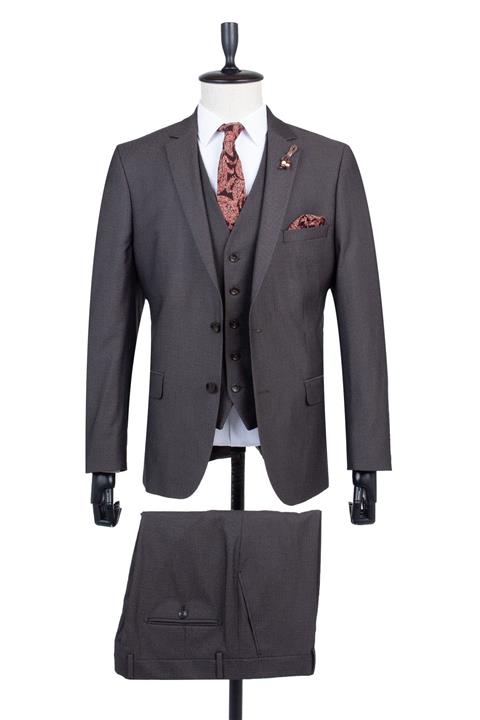 İmza Bej Desenli Slim Fit Erkek Takım