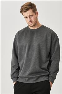 AC&Co / Altınyıldız Classics Erkek Antrasit-melanj Günlük Rahat Sıfır Yaka Oversize Spor Sweatshirt