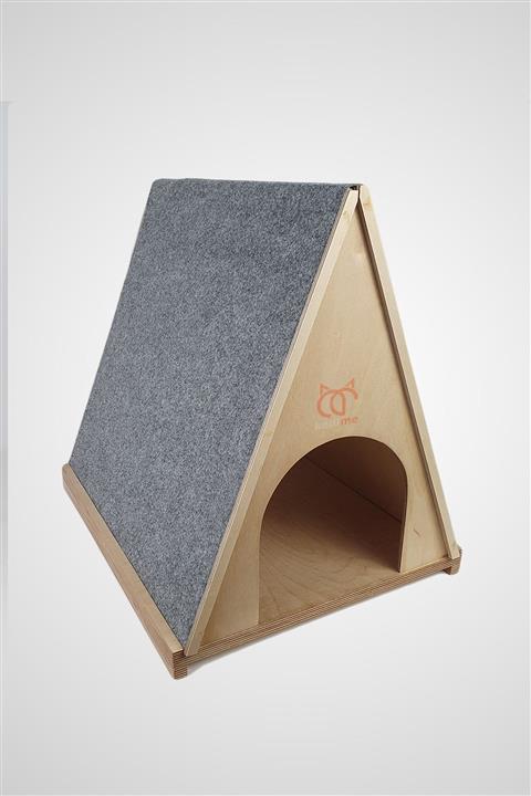 KEDİME ® - 3gen - Kedi Tırmalama Ve Oyun Evi - Ahşap Ve Gri (EL YAPIMI, AHŞAP MARİN KONTRAPLAK)