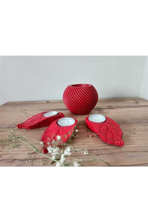 İSİS HOBİ TASARIM AKSESUARLARI Dekoratif Beton Sukulent Saksı Ve 3'lü Yaprak Mumluk New Year Set