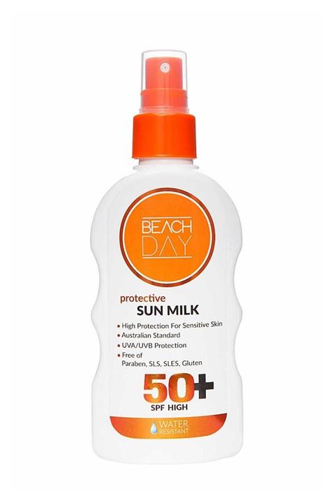BEACH DAY Hassas Ciltler Için Koruyucu Güneş Sütü Spf 50 Sprey 150 Ml.