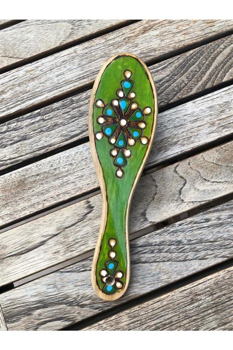 Miamantra Ahşap El Boyamalı Yeşil Tarak