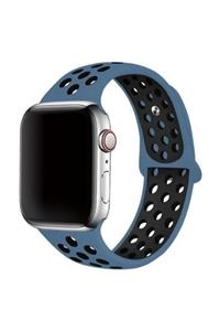 Magazabu İphone Watch Nike Se 40mm Uyumlu Kordon Rex Antialerjik Spor Saat Kordonu 40/dısk02 Mavi Siyah