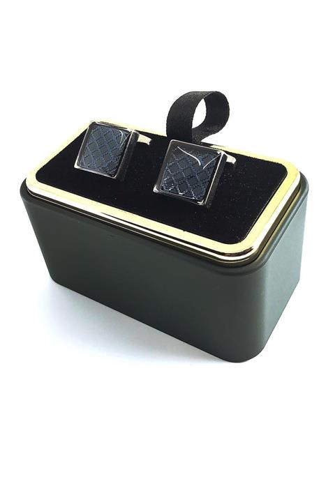 Kravatkolik Gümüş Renk Lacivert Füme Detaylı Kol Düğmesi Kd1318