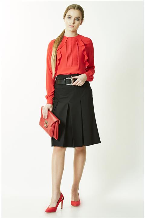 SORALLİNE Kadın Siyah 3 Pileli Etek