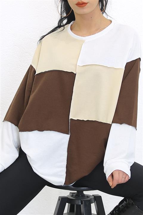 ZUHUDİ Parçalı Sweat Kremkahve - 3358.105.