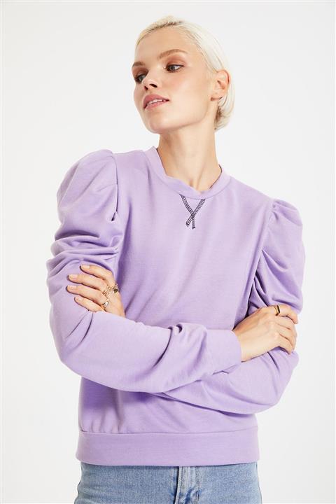 TRENDYOLMİLLA Lila Fırfır Detaylı Örme İnce Sweatshirt TWOAW22SW0191