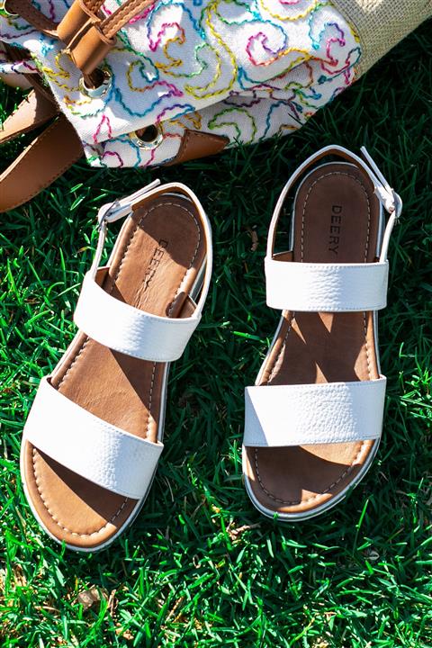 Deery Kadın Beyaz Hakiki Deri  Sandalet