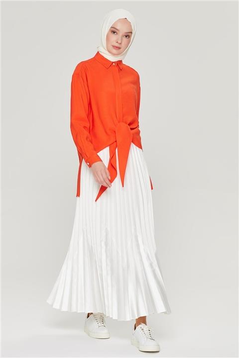 Armine Kadın Zikzak Saten Etek Ekru