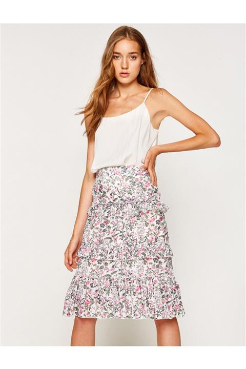 Koton Kadın Beyaz Çiçekli Etek