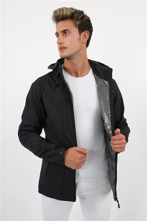 Ette Softshell Astarlı Su Ve Rüzgara Dayanıklı Lacivert Kapüşonlu Rüzgarlık Mont 2001