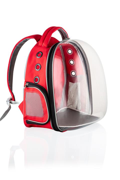 Pet Club Kedi Taşıma Çantası Şeffaf Astronot-suni Deri Kırmızı