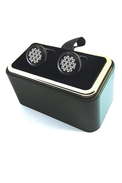 Kravatkolik Siyah Mat Kasa Gümüş Detay Yuvarlak Kol Düğmesi Kd1383