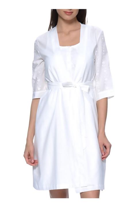 Magic Form Brodeli Vual 2'li Takım Ekru Sabahlık