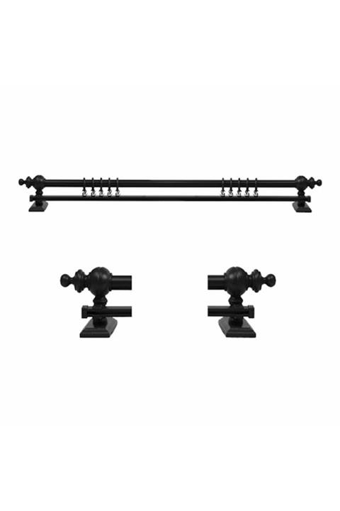 Orlenda Siyah Ahşap Rustik Perde Askısı - Tek Raylı Rustik Borusu 300 Cm