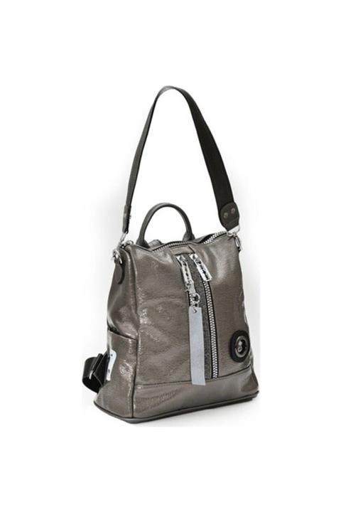 ÇÇS Kadın Sırt Ve Kol Çantası Rugan Deri Ebat 32 cm 30 Gri