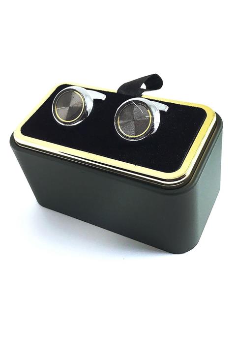 Kravatkolik Gümüş Renk Füme Detay Yuvarlak Kol Düğmesi Kd1419