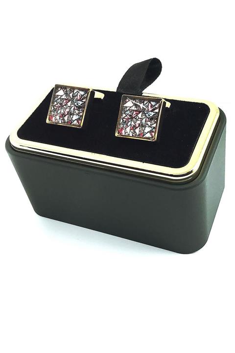 Kravatkolik Altın Renk Kare Renk Detaylı Kol Düğmesi Kd1548