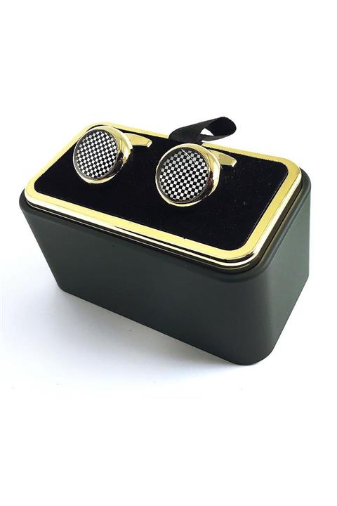 Kravatkolik Altın Renk Siyah Beyaz Detay Kol Düğmesi Kd1365