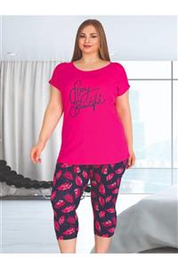 Lady Fuşya Büyük Beden Kapri Pijama Takımı