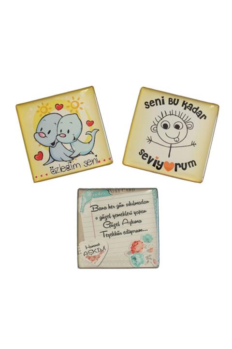 Myros Aşk Temalı 3'lü Buzdolabı Magnetleri Seti